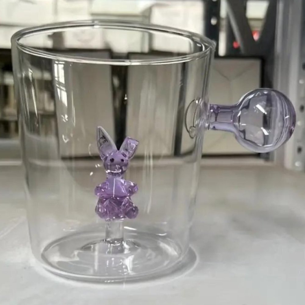 300ml Lot Of 2 3D Cup With Sphere Handle or Juice Milk Tea - Purple Rabit